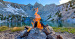 A secluded lake-side campfire after a long day of backpacking through Kearsarge Pass in the John Muir Wilderness. 