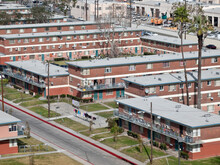 Architectual Vew Of Old City Owned Public Housing Project Near Downtown Los Angeles In Southern California.