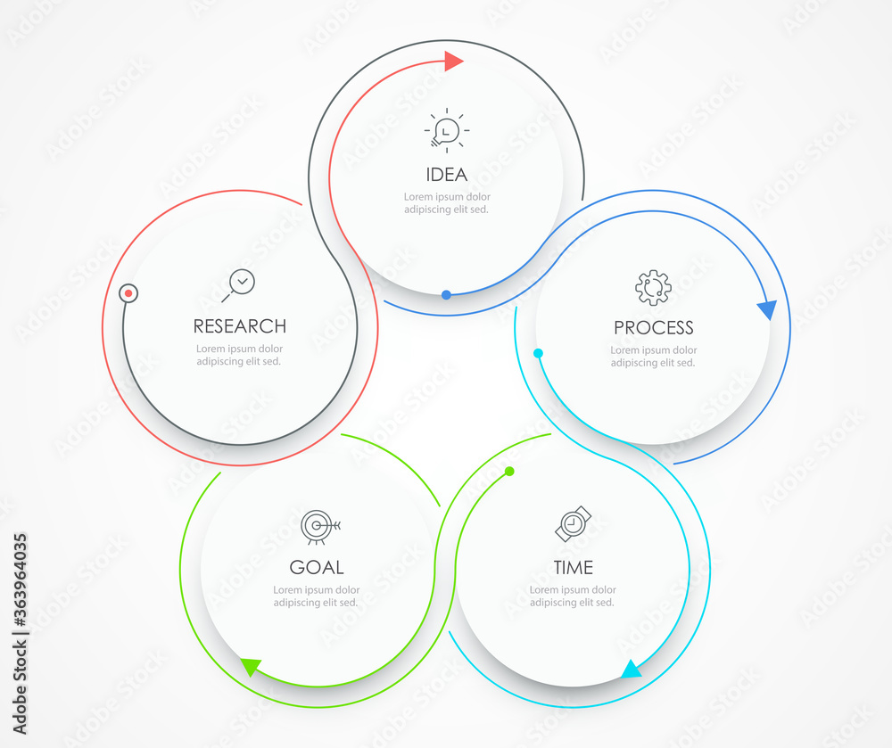 Vector Infographic thin line design template with icons and 5 options ...