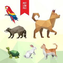 BIRD RACOON DOG TURTLE RABBIT CAT ANIMAL PET LOW POLY LOGO ICON SYMBOL. TRIANGLE GEOMETRIC POLYGON