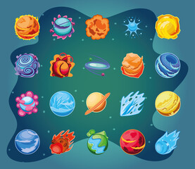 Wall Mural - fantastic planets set of icons