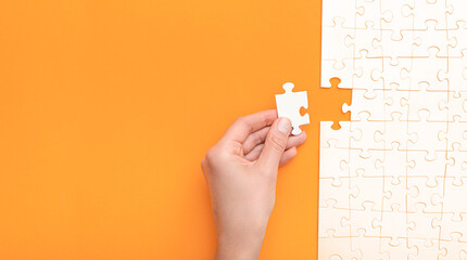 Business concept of white jigsaw puzzle.