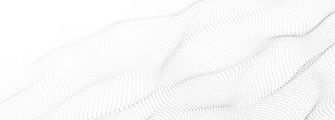 Fototapete - Low poly shape with black dots on light background.Abstract polygonal white space background . Dynamic particles wave.Big data visualization 3D. Digital landscape.