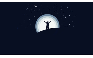 Wall Mural - man and moon during the night.