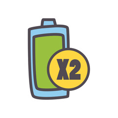 battery x2 line and fill style icon vector design