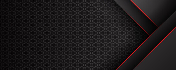 Abstract black red grey metallic carbon neutral overlap red light hexagon mesh design modern luxury futuristic technology background vector illustration.
