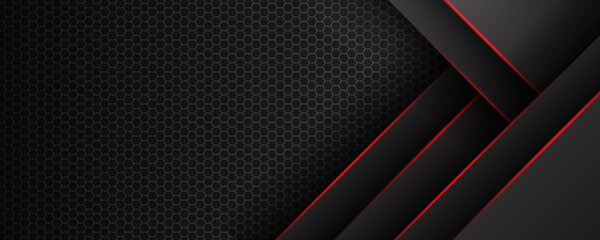 abstract black grey metallic overlap red light hexagon mesh design modern luxury futuristic technolo