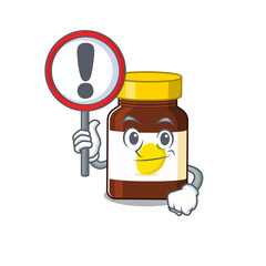 Sticker - A cartoon icon of bottle vitamin c with a exclamation sign board