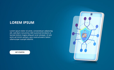 Wall Mural - security smartphone modern from threat hacking and spyware with shield, padlock illustration concept