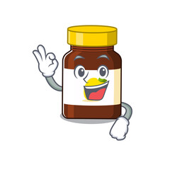 Sticker - bottle vitamin c mascot design style showing Okay gesture finger