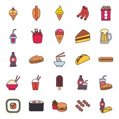 Canvas Print - fast food line and fill style icon set vector design