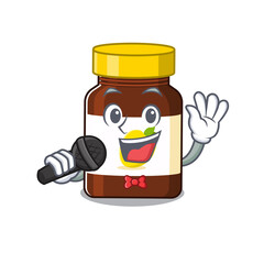 Canvas Print - cartoon character of bottle vitamin c sing a song with a microphone