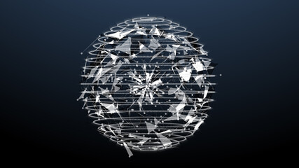 Fototapete - Abstract Sphere Object Shape Line Node Dot Polygonal Structure Cyberspace Technology Illustration Background.
