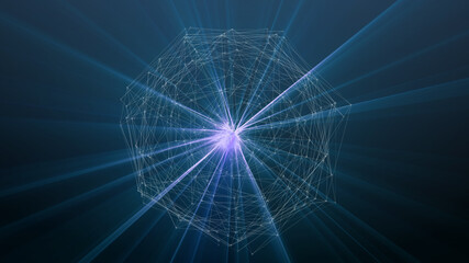 Fototapete - Abstract Sphere Object Shape Line Node Dot Polygonal Structure Cyberspace Technology Illustration Background.