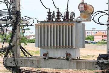 Electrical power transformer on electric pole