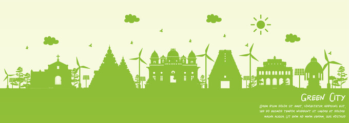 Fototapete - Green city of Chennai, India. Environment and ecology concept in paper cut style. Vector illustration.