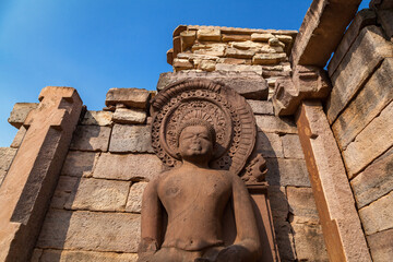 Buddha statue in the corridor of Sanchi stupa, Sanchi, Madhya Pradesh, India