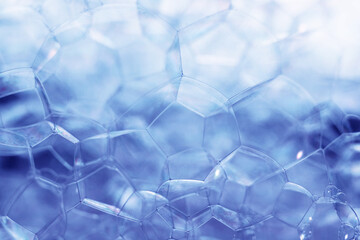 Aufkleber - Close up Beautiful blue abstract soap bubbles. Background pattern for design. Macro photography view.