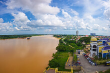 Panorama Of Several Photos, The Yellow River In Kota Bharu In Malaysia, A Picturesque Landscape