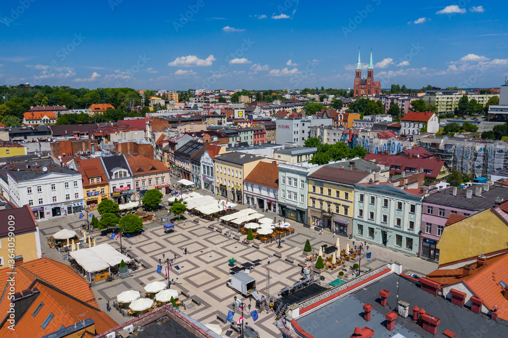 Rybnik. Poland. Aerial view of main square and city center of Rybnik, Upper Silesia. Poland. - obrazy, fototapety, plakaty 