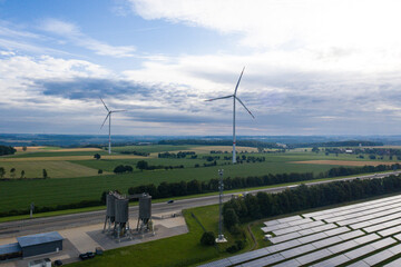 Landscape with modern sustainable energy generation