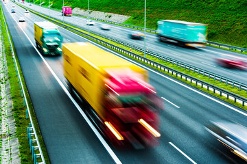 Wall Mural - Trucks on six lane controlled-access highway in Poland