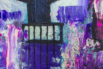 Guitar Oil Painting. Guitar on canvas. Violet abstract guitar. Background. Texture.