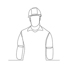 Wall Mural - Continuous line drawing of foreman constructor engineer wearing safety helmet. Vector illustration