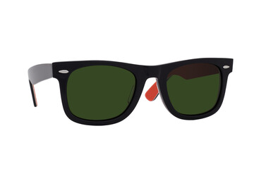 Canvas Print - Sunglasses with a black plastic frame and green lenses isolated on white background.