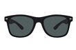 Sunglasses with a black plastic frame and black lenses isolated on white background.