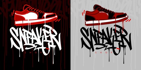 Abstract Hand Written Graffiti Style Word Sneaker Vector Illustration. Typography Illustration As Logotype