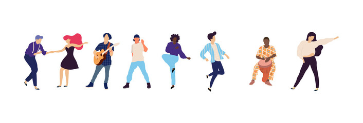 Wall Mural - Dancing people vector isolated illustration. Musicians flat illustration