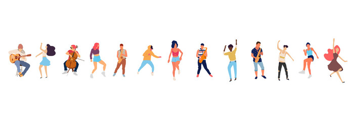 Wall Mural - Dancing people vector isolated illustration. Musicians flat illustration