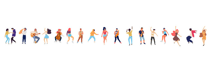 Wall Mural - Dancing people vector isolated illustration. Musicians flat illustration