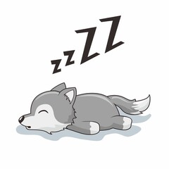 Lazy Wolf Cartoon Sleeping Animals Illustration