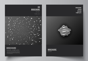 Vector layout of A4 format cover mockups design templates for brochure, flyer layout, booklet, cover design, book design, brochure cover. Tech science future background, space astronomy concept.