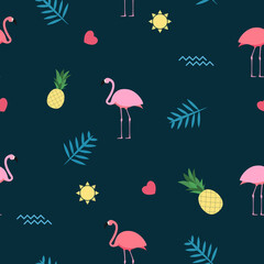 Canvas Print - Pink Flamingo Seamless Pattern Background. Vector Illustration