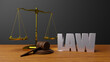 Scales of justice Law scales and hammer law Wooden judge gavel  HAMMER AND BASE 3D render with message law