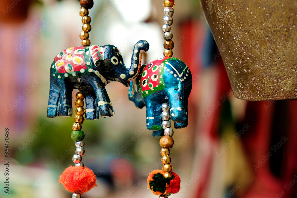 Decorative paper elephants - symbols and signs of indian (hindu) and buddhist religions and tradition. - obrazy, fototapety, plakaty 