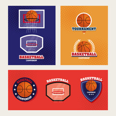 Wall Mural - set of basketball emblems, designs of basketball championships with icons vector illustration