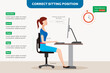 Ergonomics correct sitting posture for office workers, woman at work.