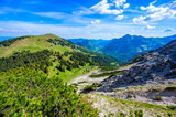 Fototapeta Natura - Hiking to the Entschenkopf Mountain, beautiful mountain scenery of Allgaeu Alps, at Fischen im Allgaeu and Oberstdorf, Bavaria, Germany