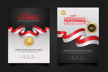 set Indonesia happy Independence Day background template.