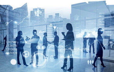 Wall Mural - Business people in office, infographics