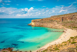 Fototapeta  - Crystal clear water at the pristine Rabbit’s beach (spiaggia dei conigli) in Lampedusa, Pelagie islands, Sicily