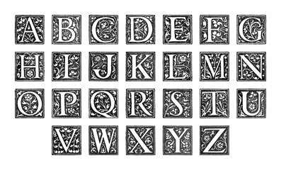 old alphabet - decorative ornamental capital letters - vintage vector illustration from petit larous