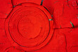 canvas print picture - Ausgetrocknete rote Farbe auf einem Farbeimerdeckel