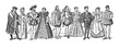 Fashion history Collection from 1510 to 1590 / a big evolution in fashion/ Vintage and Antique illustration from Petit Larousse 1914	