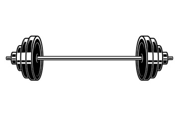 Sticker - Illustration of heavy athletic barbell in engraving style. Design element for logo, label, emblem, sign, badge.