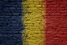 Painted Big National Flag Of Chad On A Massive Old Brick Wall